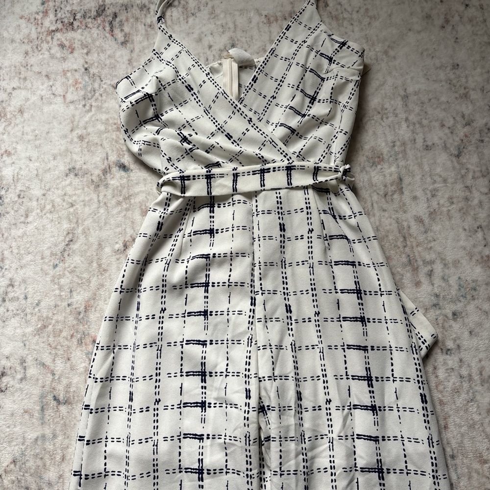 NWT Primi Plaid Wide Leg Jumpsuit White/Black Grid Print Size S